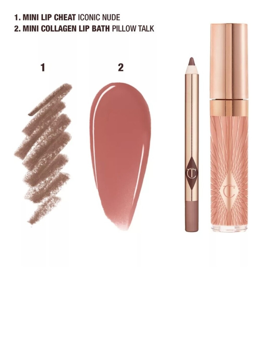 Charlotte Tilbury Glossy Nude Pink Lip Duo w/Lip Cheat & Collagen Lip Bath, NIB - Picture 2 of 10